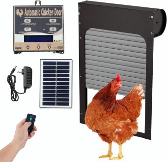 Porta automática do galinheiro, porta do galinheiro movida a energia solar, com temporizador e sensor de luz, porta multimodo do galinheiro à prova de temperaturas de alumínio, com design anti pitada
