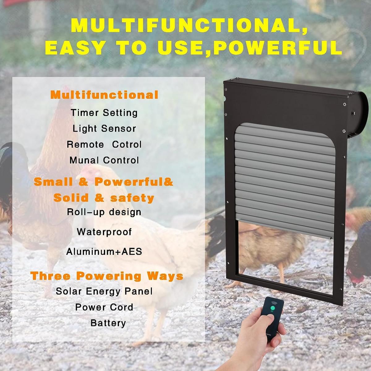 Automatic Chicken Coop Door, Solar Powered Chicken Coop Door with Timer