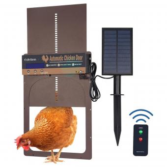 Automatic Chicken Coop Door, Solar Powered with Timer & Light Sensor, Manual & Remote Control,  4 Modes, Waterproof & Anti-Pinch