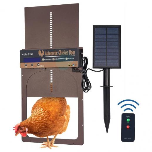 Automatic chicken coop door, solar powered chicken coop door, with timer and light sensor, manual and remote control, with 4 modes of poultry automatic chicken coop door, waterproof and anti pinch design according to American standards