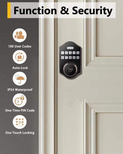Keyless Entry Door Lock, Electronic Keypad Deadbolt with Handle, Auto Lock  Front Door Handle Sets, Easy to Install, 50 User Codes, Security Waterproof  Smart Locks for Front Door, Home/Hotel Use 