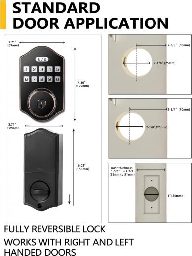 K2 Keyless Entry Door Lock, Electronic Door Lock with Keyboard, Capable of Setting 100 User Passwords, with Anti Peep Password, Easy to Install and