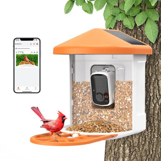 Smart Bird Feeder with 1080P Camera, Non-Stop Solar & Battery Powered, APP Live View, 145 ° Super Wide Angle, 11000+ Birds Species Identification, All-in-one Bird Feeder