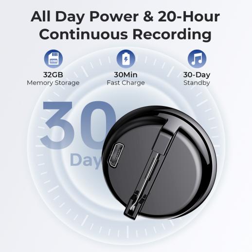 Mini Voice Recorder バッジデザイン & 音声起動、ノイズ