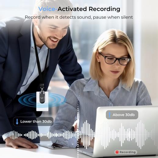 128G 소형 디지털 음성 녹음기, 초장시간 1536H 녹음, 음성 활성화 및 DSP 노이즈 감소, 회의/강의/교실 학습, 열쇠고리 휴대용 선물, Kentfaith