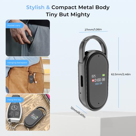 128G 소형 디지털 음성 녹음기, 초장시간 1536H 녹음, 음성 활성화 및 DSP 노이즈 감소, 회의/강의/교실 학습, 열쇠고리 휴대용 선물, Kentfaith