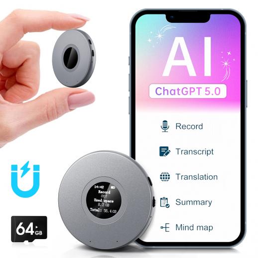 AI Voice Recorder, Recording Device with App Control, Support 134 Languages AI Transcribe, Summarize & Mind-map , 64GB AI Noise Cancellation for Lectures, Meetings, Calls, Interview, Kentfaith