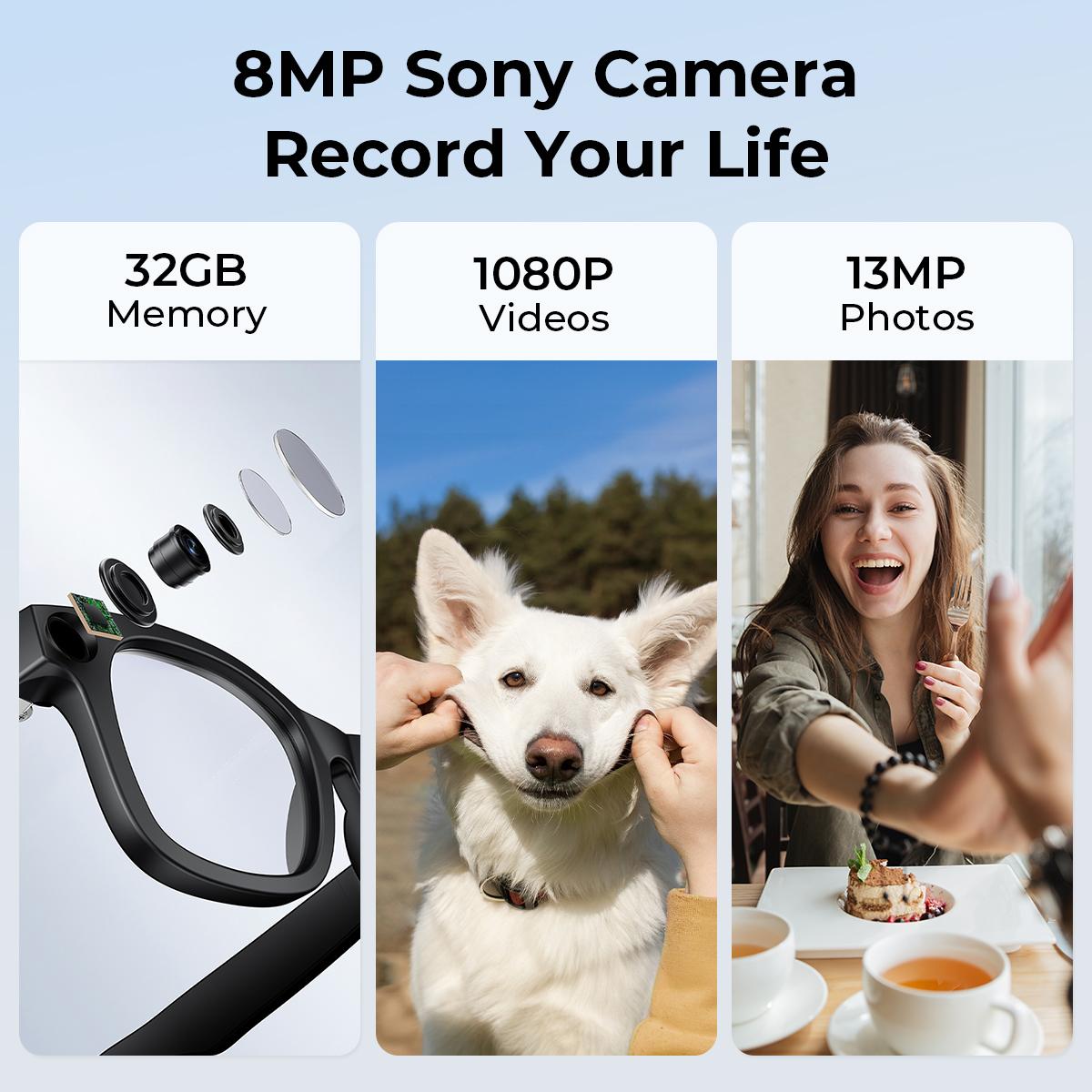 Smart Glasses with Camera, 8MP Sony Camera for 1080P POVs, 13MP Photos ...