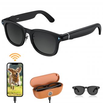 Smart Glasses with Camera, Capture 1200P Videos in POV, 30MP Photos, with 8MP Sony Camera, 3600mAh Charging Case with Display, EIS Stabilization, Sunglasses, Kentfaith
