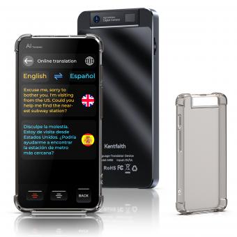 AI oversætter enhed, Ingen WiFi nødvendig, 142 sprog stemme øjeblikkelig tovejs online oversætter, Offline / optagelse / foto oversættelse til forretningsrejser, 16GB + 128GB lagring, Bluetooth 4.0, KentFaith
