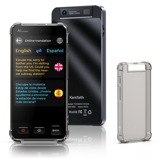 AI Translator Device, No WiFi Needed, 142 Languages Voice Instant Two-Way Online Translator, Offline/Recording/Photo Translation for Business Travel, 16GB + 128GB Storage, Bluetooth 4.0, Kentfaith