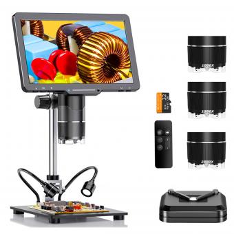 Digital Microscope with 10.1" Screen & 3 Lenses, 1000X, 1500X, 2500X for Coin, Soldering, Electronics Repair, Biology, Kentfaith Microscope