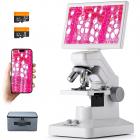 Compound Microscope with 7in Screen for Students, Schools, Adults, 80X-1600X Magnification, WiFi & USB Connection, Rechargeable Battery & 8G+32G Memory Card Included