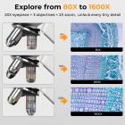 Compound Microscope with 7in Screen for Students, Schools, Adults, 80X-1600X Magnification, WiFi & USB Connection, Rechargeable Battery & 8G+32G Memory Card Included