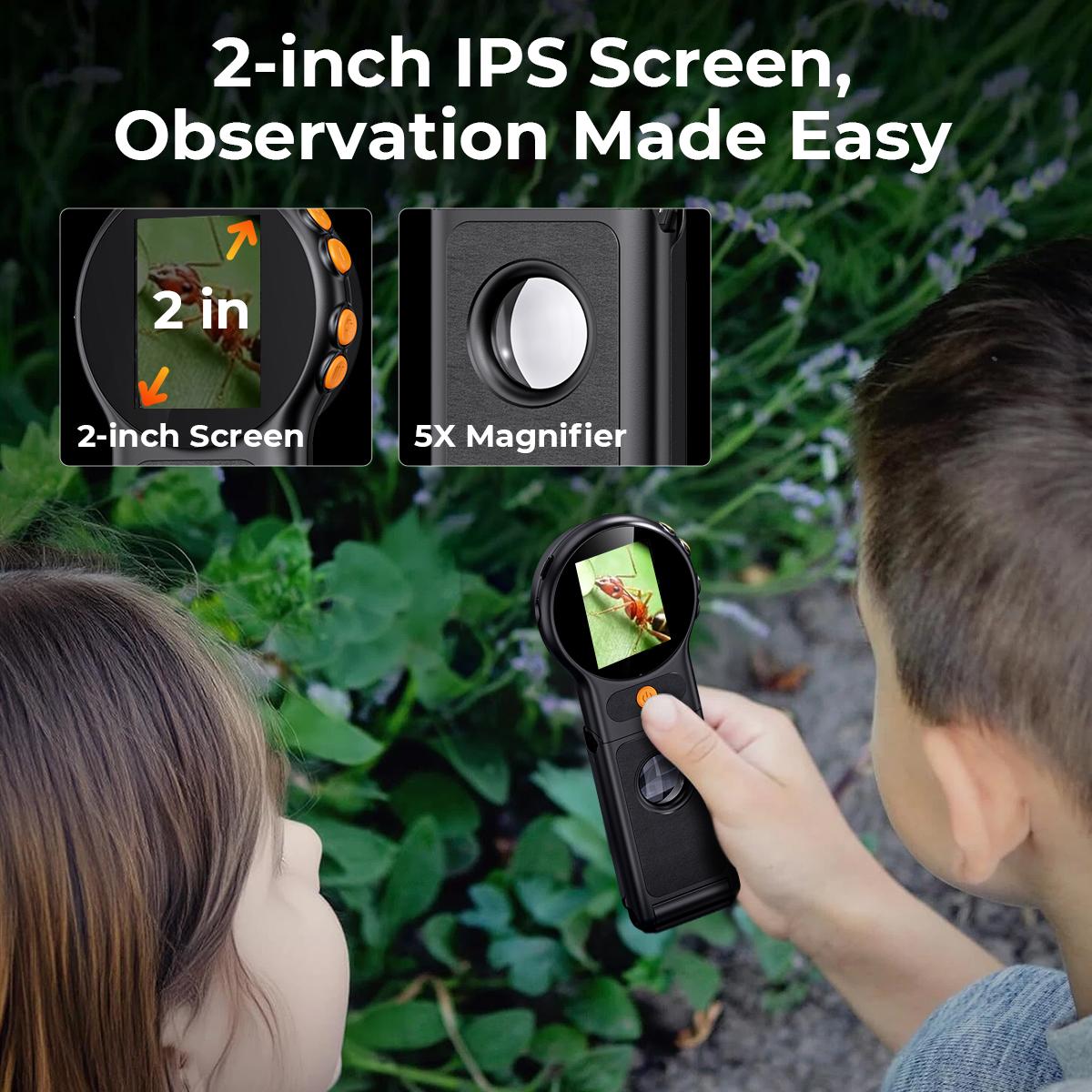 Handheld Microscope, 500X Magnification, 1080P Videos, 2-inch Screen ...