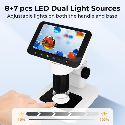 디지털 핸드헬드 현미경, 4.5인치 IPS 화면, 분리 가능한 베이스, 1000배 확대, 12MP 사진 촬영, 1080P 동영상, Kentfaith