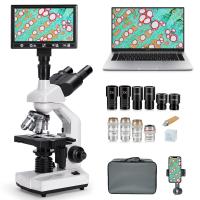Compound Microscope with 7in Display, 40X-5000X Magnification, 195 Objectives, Mechanical Stage, WF10x and WF25x Eyepieces, Abbe Condenser, for Lab, Biology, Education, Kentfaith