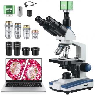 Compound Microscope with 4K Camera, 40X-2500X Magnification, PC Connection, Plan Optical System, Mechanical Stage, Kentfaith