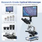 Microscopio Compuesto con Pantalla Inteligente de 11.6 Pulgadas, Aumento de 40X-2500X, Conexión a PC, Sistema Óptico Planar, Platina Mecánica, Kentfaith