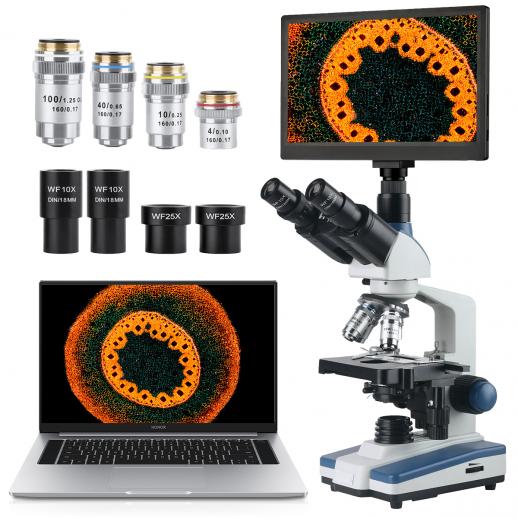 Compound Microscope with 11.6-inch Smart Screen, 40X-2500X Magnification, PC Connection, Plan Optical System, Mechanical Stage, Kentfaith