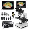 Darkfield Microscope with 7in Screen, 40X-2500X Magnification, Capture 2K Videos 24MP Photos, 195 Achromatic Objectives, HDMI Output, for Labs, Clinics, Ranches, Kentfaith