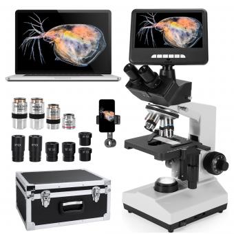 Kentfaith Pro 2500X Microscope, 7" IPS Screen, Brightfield/Darkfield Switch, 195 Achromatic Objectives, 5MP Camera, Mechanical Stage, for Science Education, Live Blood, Hobbyists