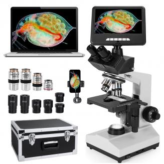 Darkfield Microscope with 7in Screen, 40X-2500X Magnification, Capture 2K Videos 24MP Photos, 195 Achromatic Objectives, HDMI Output, for Labs, Clinics, Ranches, Kentfaith
