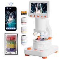 Compound Microscope for Kids with 4.3in Screen, 80X to 800X, WiFi Connection, Dual Light Sources, 1080P Videos, 32GB Card Included, Kentfaith