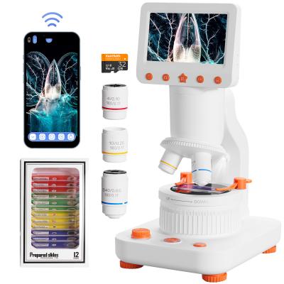 Microscopio composto per bambini con schermo da 4,3 pollici, da 80X a 800X, connessione WiFi, doppie sorgenti luminose, video 1080P, scheda da 32GB inclusa, Kentfaith