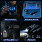 112MP 4K Night Vision briller med 1200M / 3937FT afstandsmåler, Indbygget WiFi, 400M / 1312FT IR Night Vision, lommelygte og bagbelyste knapper, 5000mAh batteri, KentFaith
