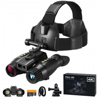 3D VR Night Vision kikkerter med afstandsmåler, 4K-videoer og 36MP-billeder, dobbelt skærm, 400M/1312FT IR Night Vision, hovedmonteret, 32GB-kort integreret, KentFaith