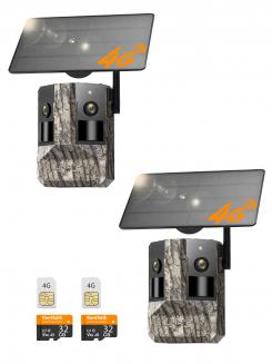 4G-mobilviltkamera med 2K HD-livevideo, dubbla linser för 190° bildvinkel, soldriven viltkamera med 10 400 mAh-batteri, 4 W-solpanel, 25 m mörkerseende, 2-pack, Kentfaith