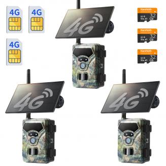4G-riistakamera livekuvalla, 1080P-videot, 36 MP:n valokuvat, 3 W:n aurinkopaneeli, 0,3 s:n nopea liipaisu, 65 ft:n yönäkö, IP68-vesitiivis, 3 kpl:n paketti, Kentfaith