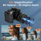 8K digitalt kamera til fotografering, 8X optisk zoom, dobbelt objektiv til selfie og dobbelt optagelse, indbygget WiFi, autofokus Vlogging kamera til YouTube, nybegyndere, teenagere, KentFaith
