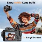 8K digitalt kamera til fotografering, 8X optisk zoom, dobbelt objektiv til selfie og dobbelt optagelse, indbygget WiFi, autofokus Vlogging kamera til YouTube, nybegyndere, teenagere, KentFaith
