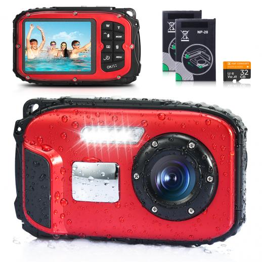 5M 4K Waterproof Digital Camera, 64MP Auto Focus, Fill Light, 2.4in IPS Display, Selfie Mirror, 32GB Card Included, Under Water Camera for Snorkeling, Pool, Beach, Kentfaith