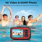5M 4K Waterproof Digital Camera, 64MP Auto Focus, Fill Light, 2.4in IPS Display, Selfie Mirror, 32GB Card Included, Under Water Camera for Snorkeling, Pool, Beach, Kentfaith