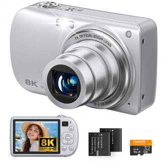 8K 88MP 7X Optik Zoomlu Dijital Kamera, Çift Lensli Fotoğrafçılık Kamerası, Çift Sony CMOS Sensör, Akıllı HDR, 2.8in Dokunmatik Ekran, Seyahat ve YouTube için, Kentfaith