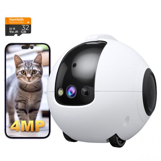 2K Robotkamera, WiFi Fjernbetjening 360 ° Hjemmepatrulje, 2-vejs Talk, 6 Spilletilstande, Fuldfarvet Natsyn, 1000mAh Batteri, Til Kæledyr, Hjem

