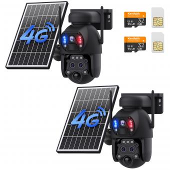 4G Solar Security Camera med Triple Objektiver, Dual PIR Sensorer, 2K Live View, 15X Hybrid Zoom, 12000mAh Batteri, 6W Solpanel, Til Udendørs Stort Område Monitor, KentFaith
