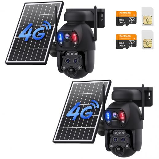 4G Solar Security Camera with Triple Lenses, Dual PIR Sensors, 2K Live View, 15X Hybrid Zoom, 12000mAh Battery, 6W Solar Panel, For Outdoor Large Area Monitor, Kentfaith