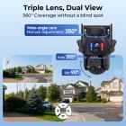 4G Solar Security Camera with Triple Lenses, Dual PIR Sensors, 2K Live View, 15X Hybrid Zoom, 12000mAh Battery, 6W Solar Panel, For Outdoor Large Area Monitor, Kentfaith