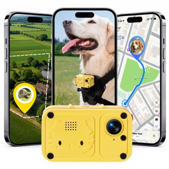 Hundehalsbåndskamera med GPS-tracker, 4G live-visning 1080P POV, 30m-150m elektrisk hegn, tovejslyd, med bryst- og rygmonteringssele, Kentfaith