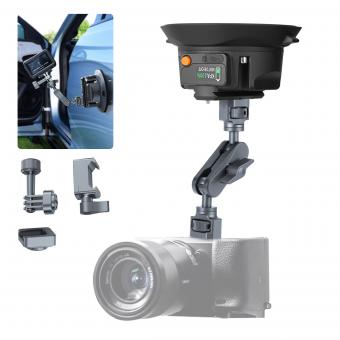 Camera Suction Cup Mount with Magic Arm, Dual Ball Head 360°  Adjustment, 1/4" & 3/8" Mounting Holes, Quick Release NATO, for Action Camera, DSLR Cameras, Fill Light, Microphone, Monitor, Kentfaith
