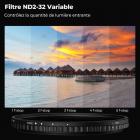 Filtre ND Variable ND2-32 (1-5 stops) 77mm, Filtre Variable Densité Neutre sans de Croix Noire, 28 Couches de Nano-revêtement - Série Nano-Xcel