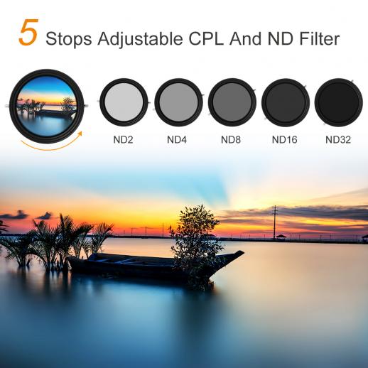 Filtro ND Variabile 77mm, Da 2 A 9 Stop, In Vetro Ottico, Doppia Filettatura