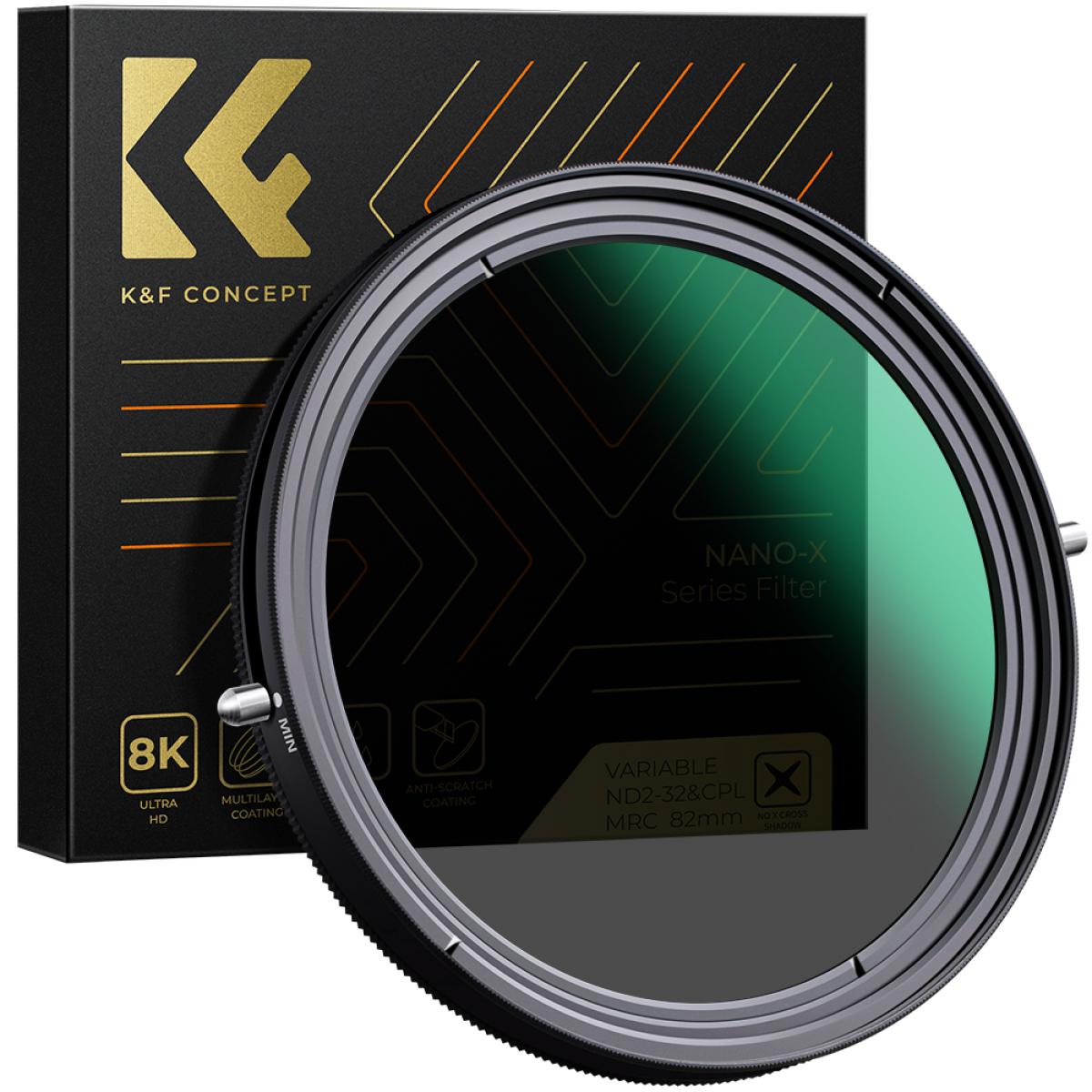 K&F Concept 72mm ND2-32 (1-5 Stop) 可変NDフィルターおよびカメラ