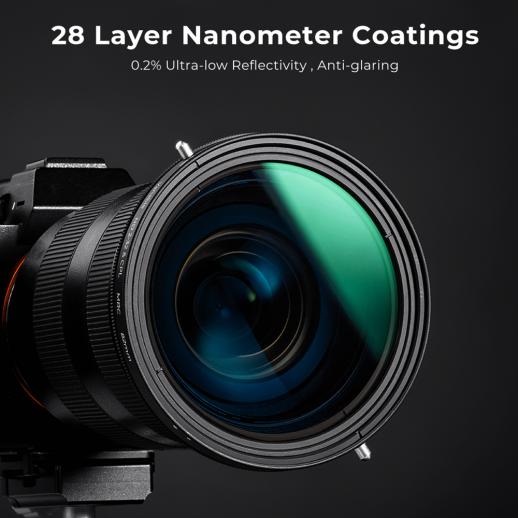 K&F Concept 77mm Ultra Slim Variable Adjustable Fader Neutral Density Filter MRC 18-Layer Coating Optical Glass Waterproof ND2 ND4 ND8 ND16 to ND32 Lens Filter NO Spot X Black X Issue