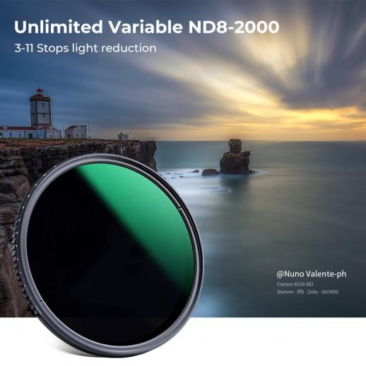 K&F Concept 77mm Variable Neutral Density ND8-ND2000 ND Filter for Camera Lenses with Multi-Resistant Coating Waterproof