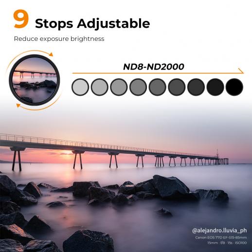 K&F Concept 49mm Variable Neutral Density ND8-ND2000 ND Filter for Camera Lenses with Multi-Resistant Coating Waterproof 